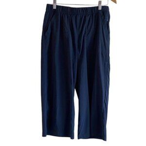 Prana Pants Woman Large Black Cropped Pull On Pockets Nylon High Rise Wide Leg